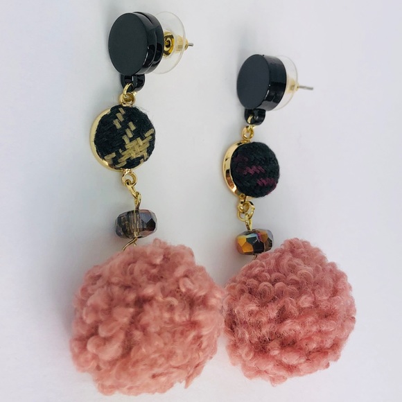 New! Pink Fluffy Faux Fur Ball Dangle Earrings - Picture 2 of 3